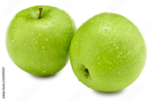 two green apples isolated on white background. clipping path