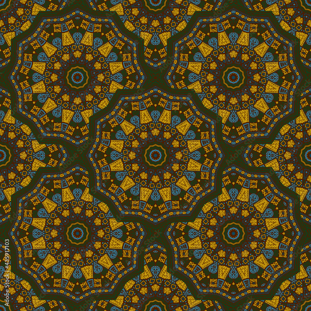 Round medallion vector seamless pattern. Oriental motifs textile print.