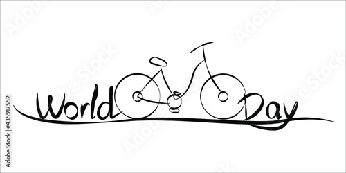 World bike day or health day racing tour. Sports icon. June 3. Cycling symbol. The inscription is made by hand. World Bicycle Day.
