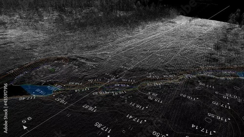 Digital terrain model of area obtained from lidar scanning results (BIM DTM)/ Dense point cloud model obtained by aerial laser scanning