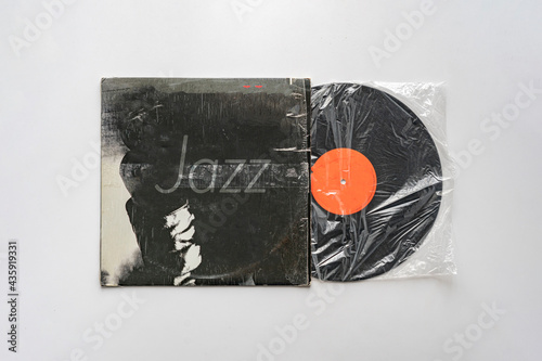 jazz music on the old retro vinyl disc lp record, audio vintage album