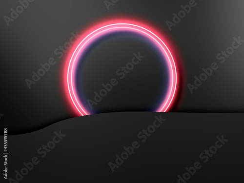 abstract dark background template with empty neon frame light copy space