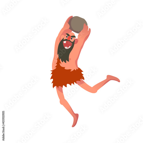 Prehistoric man on the hunt. Colored vector illustration on white background.