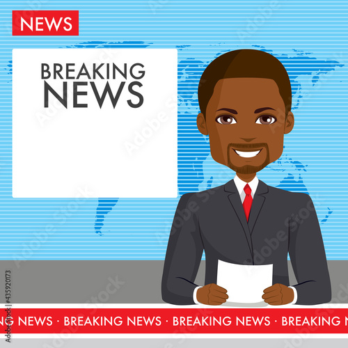 Black male anchor reporting breaking news live on television channel