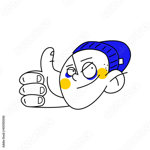 Cartoon character, dude shows like gesture. Color vector illustration on white background.