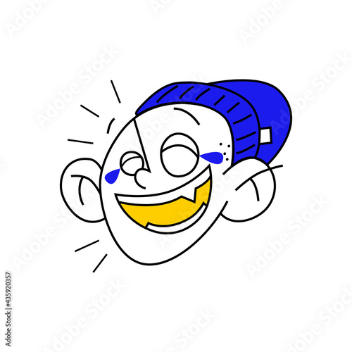 Cartoon character, head of a laughing dude. Emotions of joy. Color vector illustration on white background.