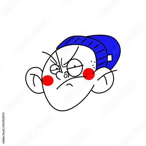 Cartoon character, dude's head. Emotions of rage and anger. Color vector illustration on white background.