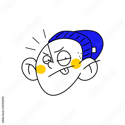 Cartoon character, dude stuck out his tongue. Color vector illustration on white background.