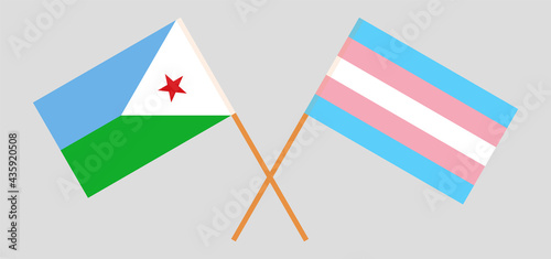 Crossed flags of Djibouti and Transgender Pride. Official colors. Correct proportion