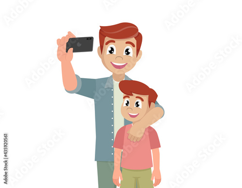 father and son taking selfie cute cartoon. ,vector eps10 