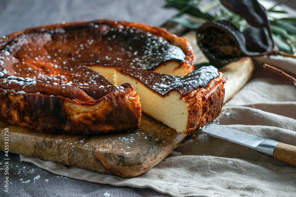 Fototapeta premium San Sebastian Basque burnt Cheesecake, Delicious homemade pastry