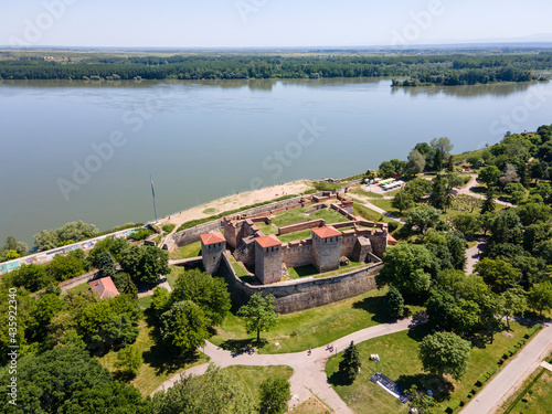 Aerial view of Baba Vida Fortress at the coast of Danube river, Bulgaria