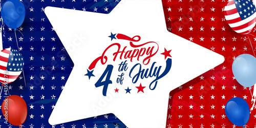 USA, America happy 4th of July custom hand-lettering, typography design with stars on usa color theme star background template for Brochures, Poster, Social media. Vector illustration. 