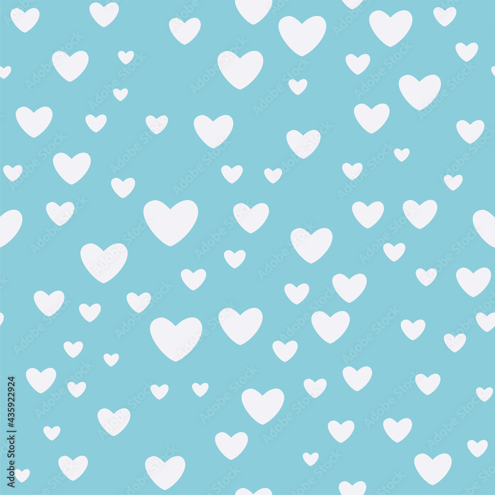 Cute light blue seamless pattern with hearts. Muted colors for home interior or wrapping paper or fabric. Cozy ornament for Valentines day or romantic holiday. Endless texture for home decor.