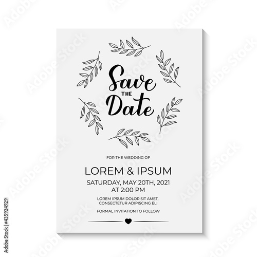 Save the date card template. Black and white invitation. Minimalist geometric design birthday party invite. Vector illustration