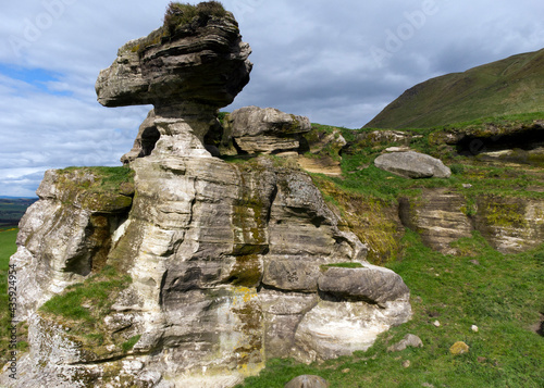 The Bunnet Stane is a rock formation near the hamlet of Gateside in Fife, at the foot of West Lomond. It sits upon one of the calciferous sandstone around the base of the Lomond Hills. Scotland. U.K.