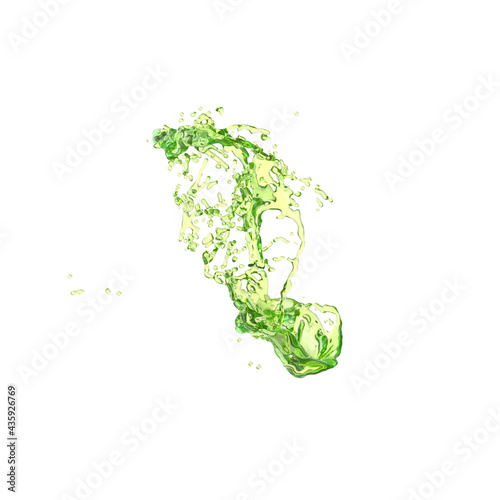 3D illustration of realistic green energy drink splash