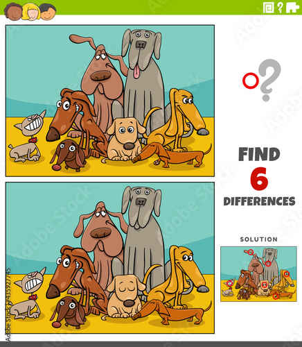 differences educational game with cartoon dogs group