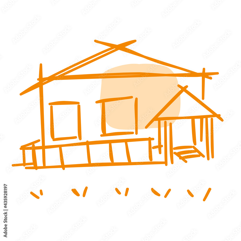 House icon of rough line art, point, orange 33 House icon of rough line art, point, orange 33