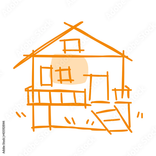 House icon of rough line art, point, orange 06 photo