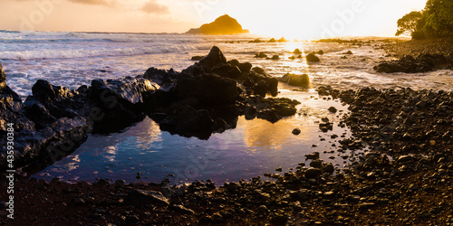 Sunrise at Koki Beach With Alau Island in The Distance, Koki Beach Park, Hana, Maui, Hawaii, USA photo