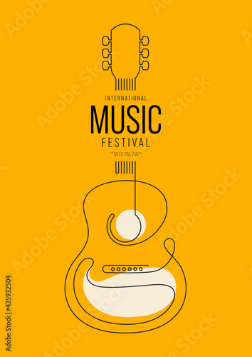 Music festival poster design template background decorative with outline guitar