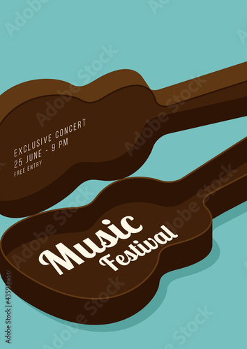 Music festival poster design template background decorative with isometric guitar case