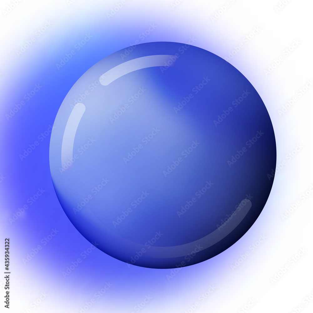 Glass blue ball or precious pearl. Glossy realistic ball, 3D abstract vector illustration highlighted on a white background. Big metal bubble with shadow Glass blue ball or precious pearl. Glossy realistic ball, 3D abstract vector illustration highlighted on a white background. Big metal bubble with shadow