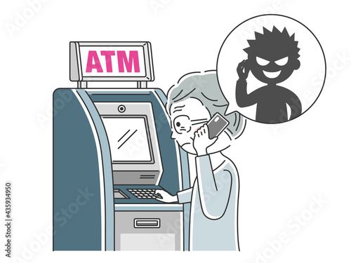 振り込め詐欺の被害にあう高齢者のイラスト