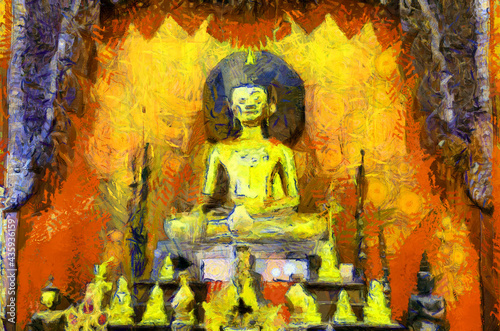 Wallpaper Mural Ancient temples, art and architecture in the northern Thai style Illustrations creates an impressionist style of painting. Torontodigital.ca