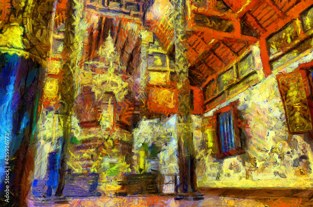 Ancient temples, art and architecture in the northern Thai style Illustrations creates an impressionist style of painting. Ancient temples, art and architecture in the northern Thai style Illustrations creates an impressionist style of painting.