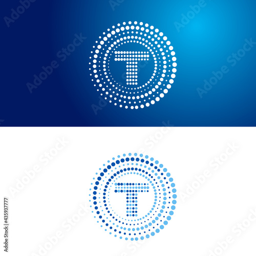 tech dots T initial Letter logo design dot symbol icon vector graphic concept illustrations