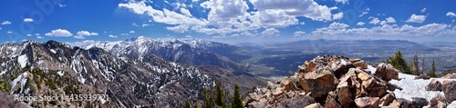 Obraz na płótnie Wasatch Front Mount Olympus Peak hiking trail inspiring views in spring via Bonneville Shoreline, Rocky Mountains, Salt Lake City, Utah. United States. USA w salonie
