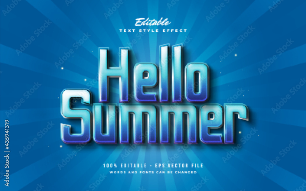 Obraz premium Hello Summer Text in Blue Gradient with 3D Embossed Effect. Editable Text Style Effect