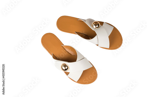 Top view of stylish summer women's sandals isolated on a white background. photo