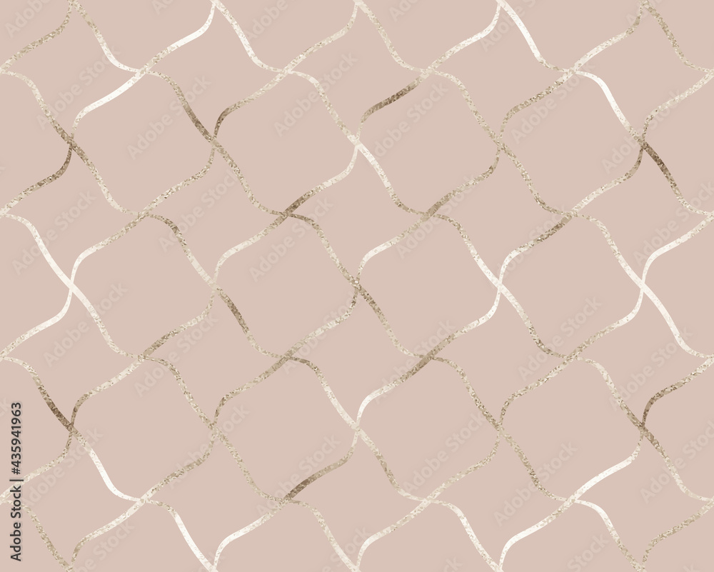 Fototapeta premium Geometric seamless pattern with pale gold swirl grid.
