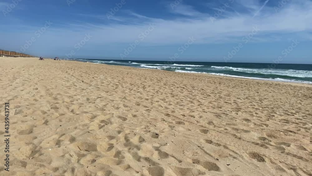 Beautiful sunny day on a calm pristine beach with blue skies in North Carolina in the Outer Banks in Nags Head during early summer Beautiful sunny day on a calm pristine beach with blue skies in North Carolina in the Outer Banks in Nags Head during early summer