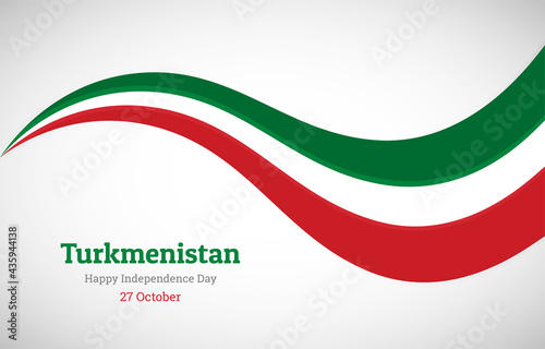 Abstract shiny Turkmenistan wavy flag background. Happy independence day of Turkmenistan with creative vector illustration