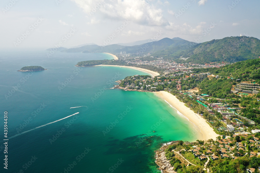 Aerial view the 3 Beaches Phuket Viewpoint popular landmark in Phuket, Thailand.
