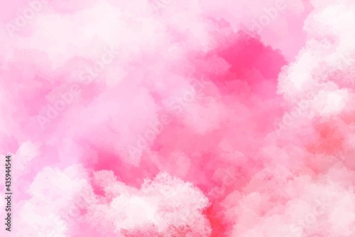 Hand painted watercolor background pink with sky and clouds shape © orchidart