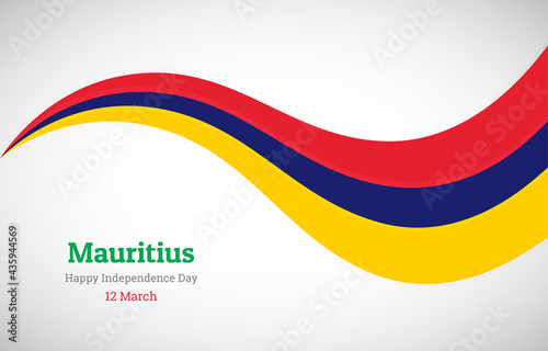 Abstract shiny Mauritius wavy flag background. Happy independence day of Mauritius with creative vector illustration