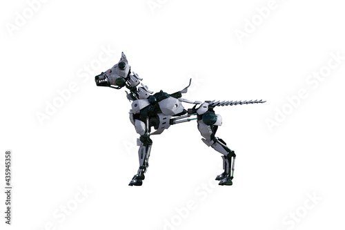 Cyborg dog with various poses for using a collage. Cyborg dog with black and white textures created in 15 degree steps. 3D rendering, 3D illustration © W.S. Coda
