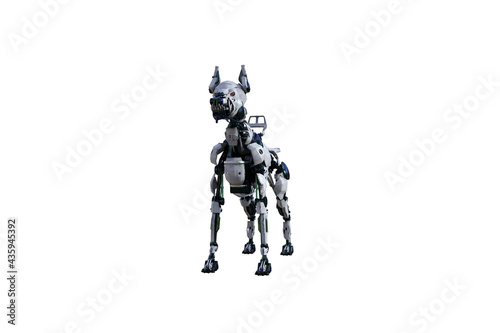 Cyborg dog with various poses for using a collage. Cyborg dog with black and white textures created in 15 degree steps. 3D rendering, 3D illustration