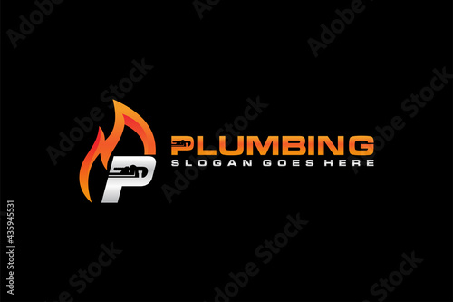 P Initial for Plumbing Service Logo Template, Water Service Logo icon vector.