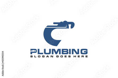 C Initial for Plumbing Service Logo Template, Water Service Logo icon vector.