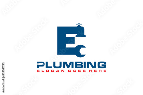 E Initial for Plumbing Service Logo Template, Water Service Logo icon vector.