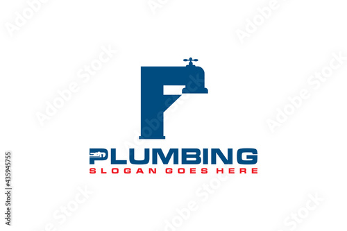 F Initial for Plumbing Service Logo Template, Water Service Logo icon vector.
