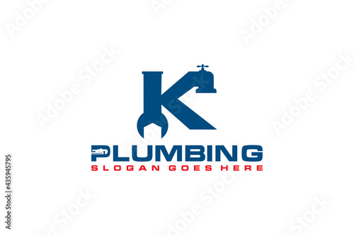 K Initial for Plumbing Service Logo Template, Water Service Logo icon vector.