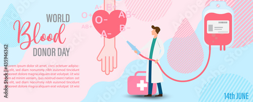 Poster's campaign of world blood donor day in cartoon character and flat style with banner vector design.