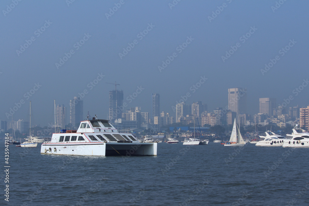Luxurious yacht sailing on Mumbai coast line